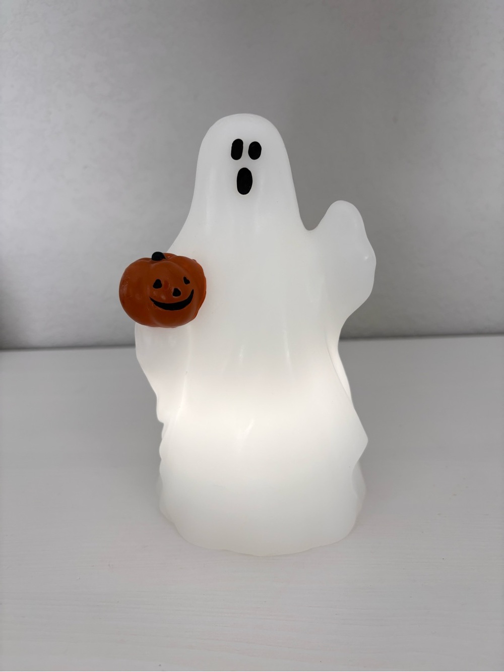 Lighted Wax Candle Ghost w/ Pumpkin NWT